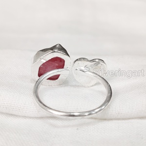 Anillo de Plata de Ley 925 con Piedra Natural de Rubí en Bruto, Anillo de Corazón con Gema de Rubí Natural, Joyería para Mujer, Piedra de Nacimiento de Julio - Product Image 5