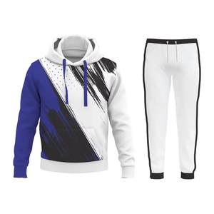 Ensemble de survêtement blanc bleu noir au design unique pour hommes, sweat à capuche imprimé personnalisé et pantalon de jogging, vêtements de sport deux pièces, vente en gros par OEM - Product Image 1