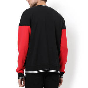 Men's <b>Black</b> <b>Red</b> Color Block <b>Varsity</b> <b>Jacket</b> Zipper Closure Casual Knitted Polyester Outerwear Autumn Wear - Product Image 5