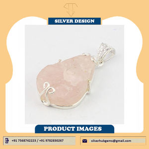 Pendentif en argent sterling 925 avec pierre précieuse en quartz rose naturel taillée, pendentif en quartz rose naturel, pierre principale - Product Image 4