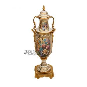 Hand Painted Porcelain Decorative <b>Vase</b> with <b>Gold</b> Plated Details Luxury Tall Classic Art Piece for Elegant Home Decor - Product Image 3