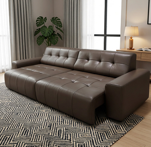 Sofá Seccional Moderno en Forma de L con Respaldo Acolchado y Brazos Tapizados en Cuero Genuino para Sala de Estar - Product Image 4