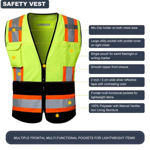 Chaleco reflectante de seguridad para trabajadores, bolsillos con logotipo personalizado, visibilidad fluorescente amarilla, Clase 1, chaleco paramédico de poliéster impermeable ANSI - Product Image 5