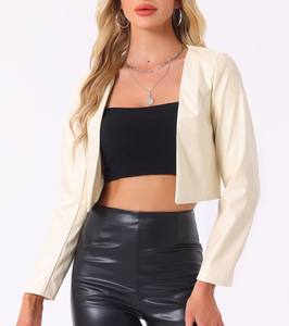 Veste en cuir automne-hiver personnalisée pour femmes avec col tournant solide manches complètes et doublure en satin respirant - Product Image 1