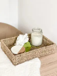 Plateau de service en jonc de mer fait à la main accrocheur nouveau dernier motif de marbre rond de conception pour accessoires de cuisine à domicile - Product Image 5