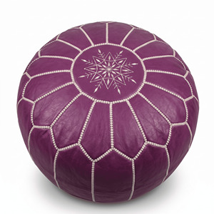 Wholesale Handcrafted Purple Moroccan <b>Leather</b> Pouf Unstuffed Embroidered Round Floor Ottoman Footstool <b>Cover</b> multiple colors - Product Image 1