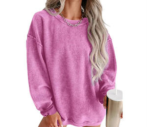 Sudadera de Pana con Cuello Redondo para Mujer, Estilo Holgado, Informal, de Manga Larga, Transpirable y Cómoda, con Textura Acanalada, 2025 - Product Image 5