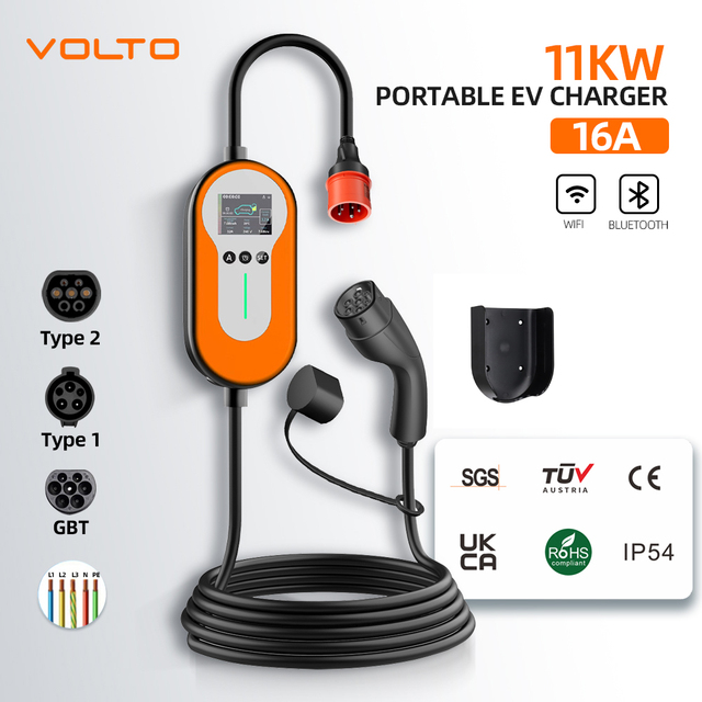 New 11 kW Type2 Portable EV Charger CE/FCC Certified Mobile AC Power Bank Car Charging Station Emergency Charger Type1 Type2 GBT