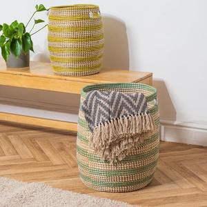 Nouveauté Meilleure vente Panier en jonc de mer écologique avec un design unique à rayures vertes Vente en gros Stockage pas cher pour un usage domestique - Product Image 4