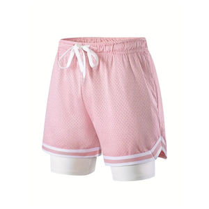 กางเกงขาสั้นผ้าตาข่ายสำหรับผู้ชายมีสายรัดเอวยางยืดลำลองสีชมพูอ่อน - Product Image 3