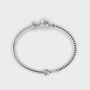 IGI Certified Pearl Halo Round Brilliant Cut Lab Grown Diamond Mangalsutra <b>Bracelet</b> in <b>Solid</b> 925 Sterling <b>Silver</b> - Product Image 2