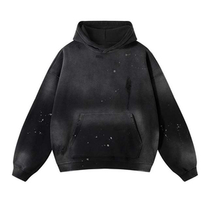 Unique Design Fashionable Unisex Acid Wash Pullover Hoodie Custom Logo Rhinestones Oversize Big Hood Hoodie Pockets Street Wear - Product Image 1