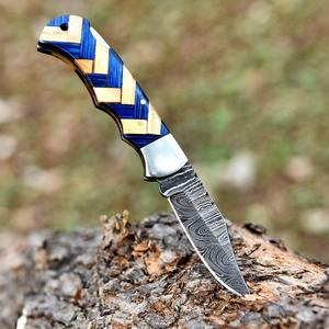Offre Spéciale personnalisé fait à la main en acier damas couteau de poche pliant en cuir manche en bois beaux couteaux de Camping en plein air Support OEM - Product Image 4