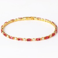 Pulseras de Moda Hip Hop Laminadas en Latón Dorado Vintage, con Circonitas Cúbicas Coloridas, Chapadas en Oro de 18K, En Perle