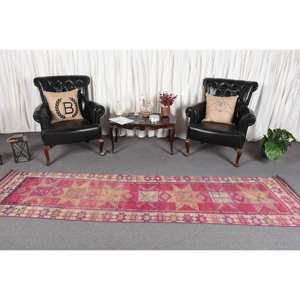 Tapis Ethnique Fait Main en Laine de 2.6X10,4 Pieds, Rose Beige, Patchwork, Tapis Turc pour le Salon et le Couloir, Support en Latex - Product Image 2