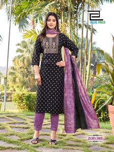 Hermosa tela de rayón Alia Cut Kurti Pant con Foil Printed Chanderi Dupatta en Designer Kurti y Pant - Product Image 6