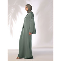 Robe Abaya Musulmane Simple et Modeste en Tricot Brodé à Manches Longues pour Femme, Couleur Personnalisable, Boutons Décontractés, Couleur Unie, Vente en Gros