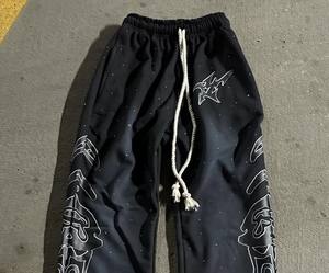 Ensemble de jogging à capuche vintage délavé à l'acide pour hommes survêtements d'hiver grande taille Zip Flare DTG imprimé strass pantalons de survêtement respirants - Product Image 6