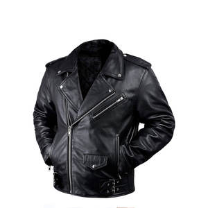 Veste en cuir de motard noire pour homme économique avec poche d'armure dissimulée et col montant pour la moto - Product Image 5