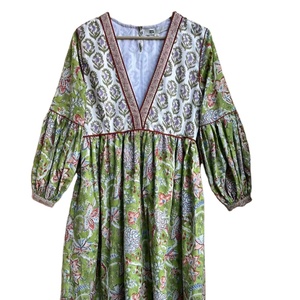 Vestido Maxi largo de algodón con estampado floral de colores mezclados vestido Maxi bohemio con escote en V ropa informal tradicional - Product Image 1