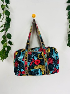 Sac de sport de luxe matelassé fait à la main grande capacité Durable écologique Tropical Safari imprimé coton Weekender - Product Image 4