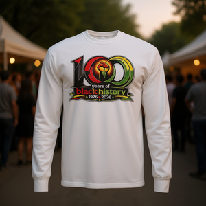 Maglietta a Maniche Lunghe Commemorativa del Centenario del Black History Month - 100 Anni di Storia Afroamericana - Categoria Prodotto: Magliette Promozionali - Product Image 3