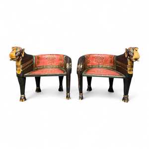 Hand-Painted Elephant Accent <b>Chair</b> <b>Reclining</b> Leather Furniture Traditional Design for Home Office Antiqued Style Wooden <b>Chair</b> - Product Image 1
