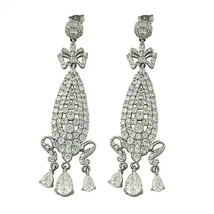 Women's Vintage Silver <b>Dangle</b> <b>Earrings</b> with White Zircon <b>Diamond</b> Pearl Stones Gold Plated Jewelry for Christian Weddings Parties - Product Image 3