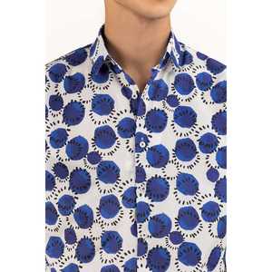 Men's Casual Printed Dot Pattern <b>Shirt</b> Navy <b>White</b> 100% Cotton Poplin <b>Long</b> <b>Sleeves</b> Anti-Wrinkle Size XL for Autumn - Product Image 4