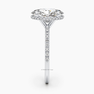 Bague de fiançailles en moissanite de taille ovale de 2.67 ct, aspect de glace pilée allongée avec halo caché en or jaune massif 14 carats pour femme - Product Image 3