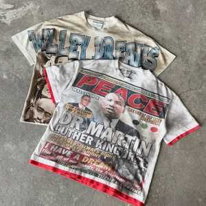 Camiseta Corta Holgada de Algodón 100% Estilo Urbano Vintage con Estampado Gráfico Personalizado y Lavado Ácido para Hombre, Novedad 2026 - Product Image 1