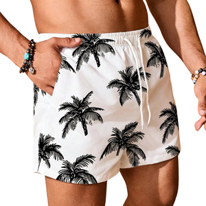<b>Mens</b> Tropical Palm Print Breathable Fast Dry 100% Polyester Swim Shorts Waist Drawstring Casual Summer Swimming <b>Trunks</b> Two - Product Image 3