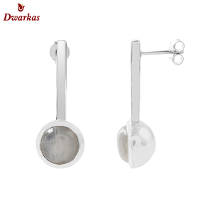 Pendientes elegantes de plata de ley 925 con piedra lunar gris, fabricación clásica, para damas y niñas, regalo para bodas y fiestas. - Product Image 1