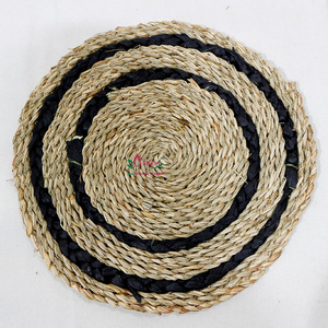 Artex Dong Thap Handwoven Seagrass <b>Placemat</b> <b>Round</b> Black Spiral Design Heat Resistant - Product Image 1
