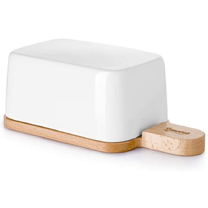 Fabuleux plats de service à beurre de table design en acier inoxydable avec couvercle en bois récipient à beurre fournitures de cuisine - Product Image 1