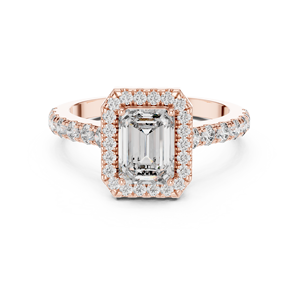 Luxury Emerald Cut Moissanite Engagement Ring 14K Rose Gold Alloy Sterling Silver Halo Pav Band Women <b>Bridal</b> Jewelry - Product Image 1
