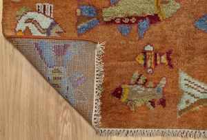 Handmade High Antique Fish Design Persian Cut Pile Wool Rug 9x12 Knotted Abstract Area Carpet Non-Slip Cotton Backing Home - Product Image 4