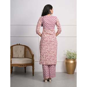Purple Hand-Drawn Cotton <b>Block</b> <b>Printed</b> Salwar Kameez Pant Set of 2 - Product Image 6
