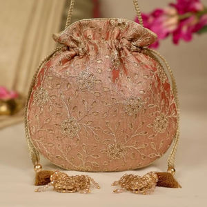 Sac Potli durable et écologique en polyester pour travail de miroir Cadeau de fête de mariage Fait à la main Ethnique Indien Ladiesclutches Plus - Product Image 3