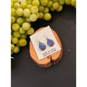 Boucles d'oreilles pendantes en opale Navajo et argent sterling, forme goutte d'eau, plaquées or avec diamant et perle, pour mariages et fêtes - Product Image 3