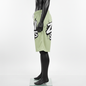 กางเกงขาสั้นผู้ชายผ้าโพลีเอสเตอร์ตาข่ายพรีเมียม 180 GSM สีเขียวอ่อน พิมพ์ลายโลโก้ด้วยความร้อน สำหรับออกกำลังกาย - Product Image 3