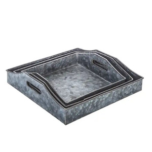 Lot de 2 plateaux de service galvanisés Oxodise fini plat antique de grande taille et assiettes pour le service des aliments en vaisselle - Product Image 3