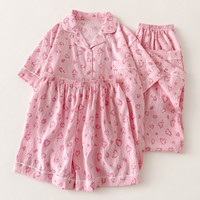 Ensemble de pyjamas pour femmes en coton nuage imprimé léopard, manches courtes, trois pièces