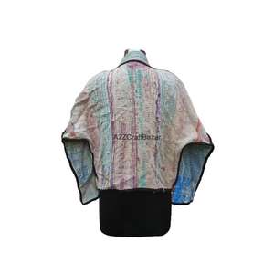 Hecho a mano Vintage Reversible Kantha chaqueta magnífico Algodón puro cuello alto frontal transpirable tejido invierno botón para otoño - Product Image 3