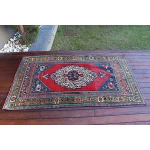 3.3x5.7 ft Rug, Turkish Vintage Rug, <b>Red</b> <b>Wool</b> Rug - Product Image 3