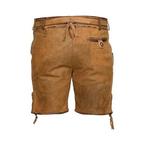 Men's Casual Training <b>Shorts</b> Fashionable High Waist Leather Embroidered Lederhosen Lightweight Good Quality Button Fly Closure - Product Image 2