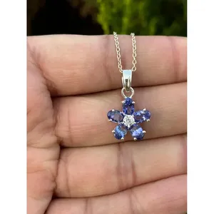 สร้อยคอทอง 14K ลายดอกไม้ ประดับแทนซาไนต์ เพชร ไพลิน เซอร์คอน ชุบโรเดียม ดีไซน์เรขาคณิตทันสมัย สีโรสโกลด์ เงินแท้ 925 ประดับมุก - Product Image 1