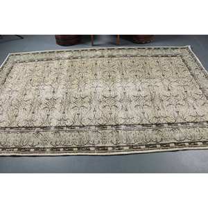 Alfombra clásica de lana turca Vintage Beige 5,5 X 9.2ft Boho Patchwork tejido plano para sala de estar o pasillo con respaldo de látex - Product Image 3