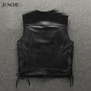 Gilet in Vera Pelle Nera Personalizzato Stile Sons of Anarchy con Lacci Laterali per Motociclisti e Club Biker - Product Image 4