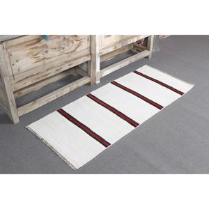 Petit tapis turc 1,8x4,4 pieds, tapis en laine vintage blanc à motifs floraux - Product Image 1